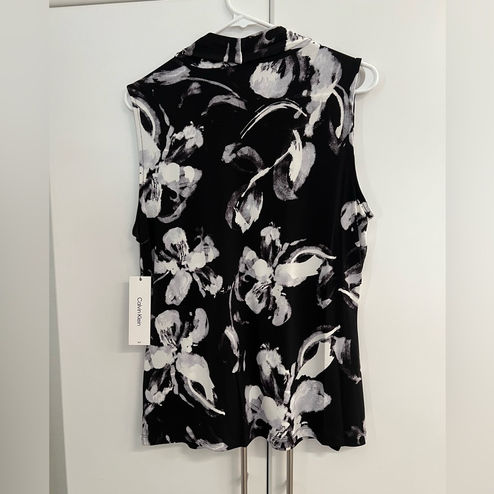 Calvin Klein Black and White Sleeveless Blouse Sz L - Picture 2 of 9